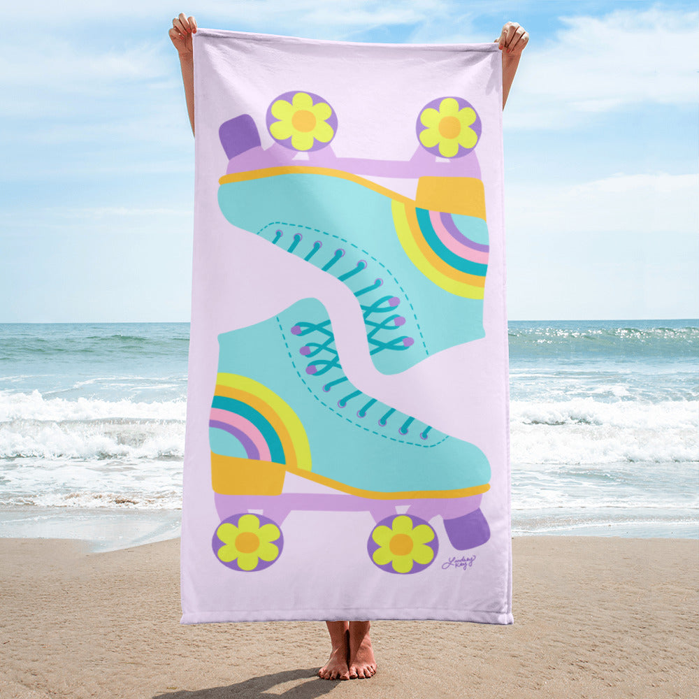 beach towel pool accessories bath-towel summer party retro cute preppy bachelorette gift girly pastel flower power roller skates lindsey kay collective